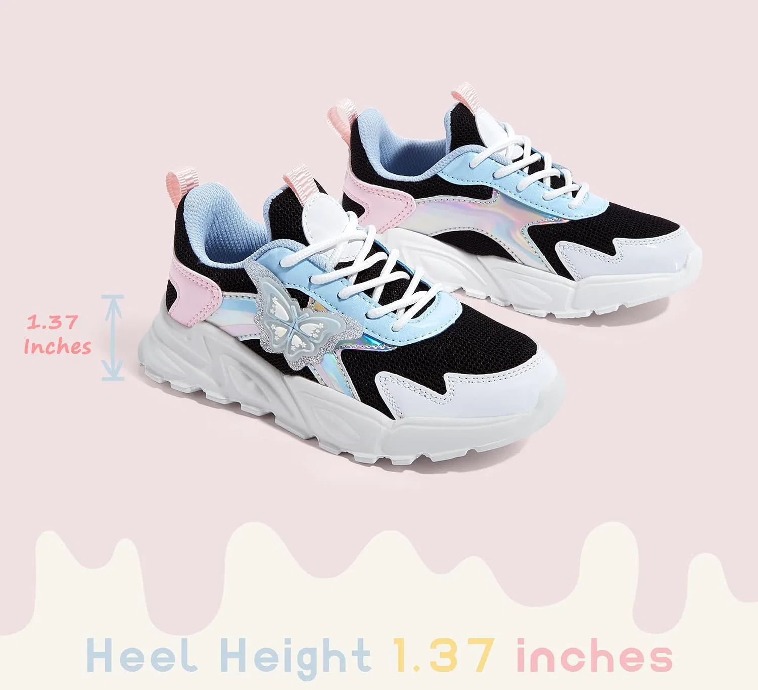 Детские кроссовки для девочек с принтом бабочки LUCKY STEP, Black/Blue — фото 4