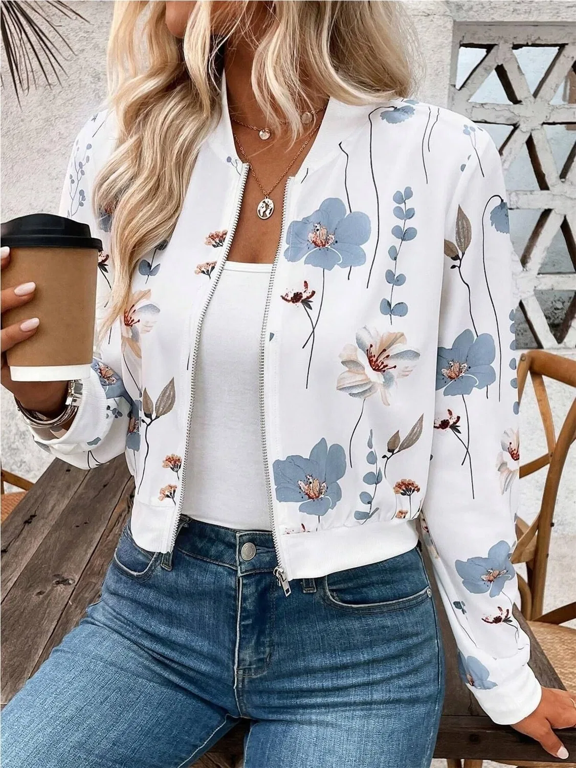 Женская куртка с принтом Baseball Zip, Blue — фото 4