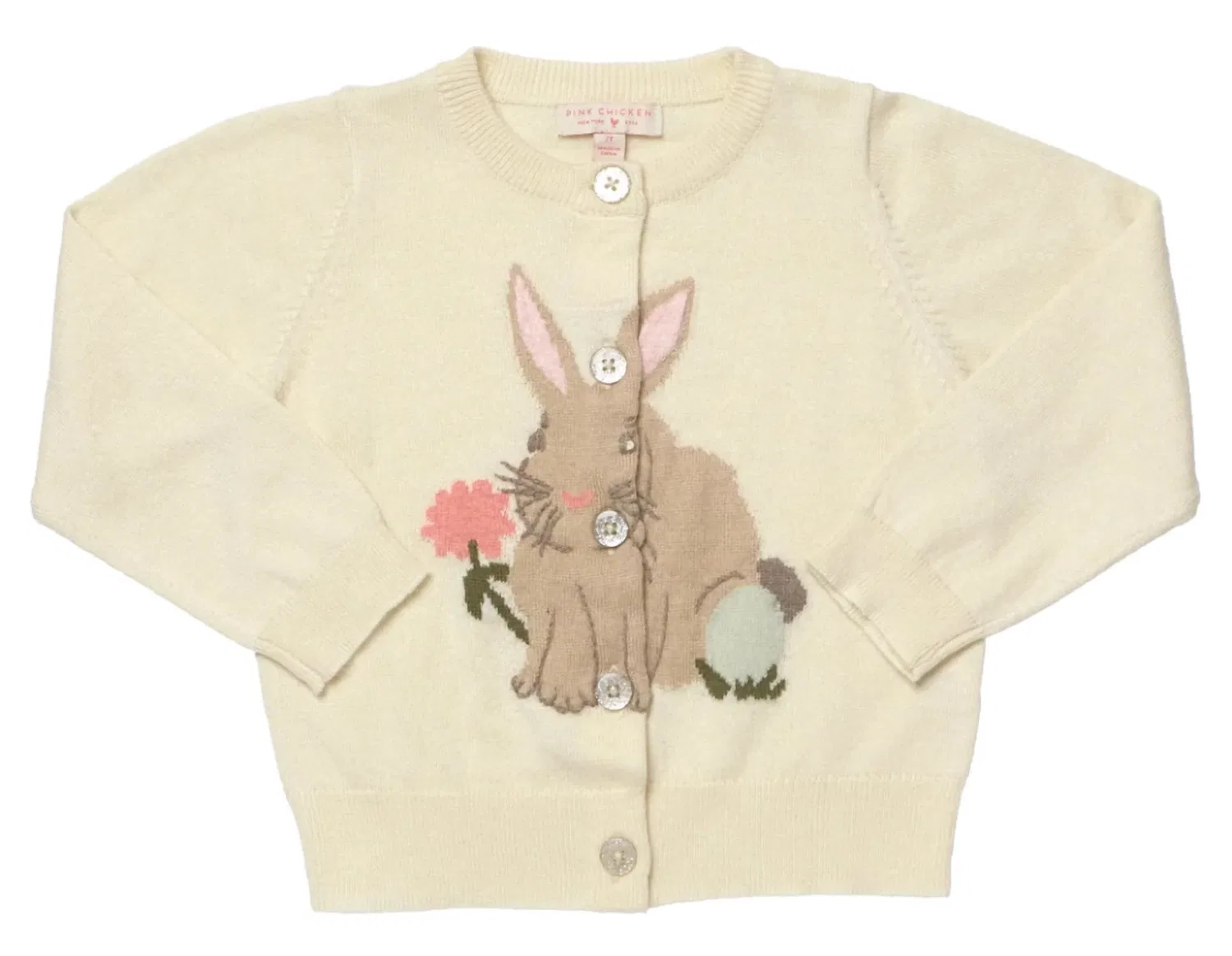 Детский свитер для девочек с аппликацией зайца Maude Pink Chicken, Cream