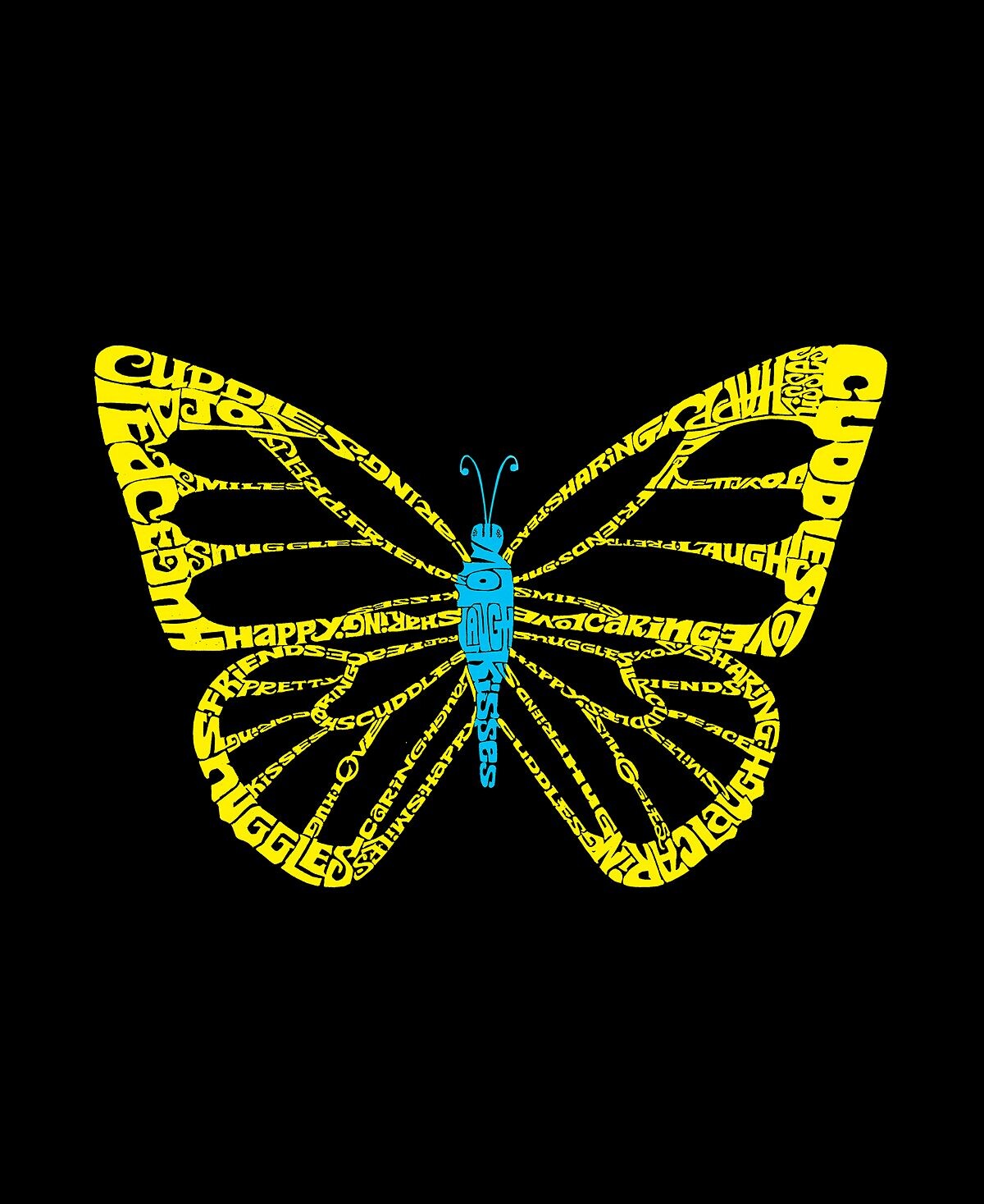 Женская футболка с v-образным вырезом и надписью butterfly LA Pop Art, черный — фото 4