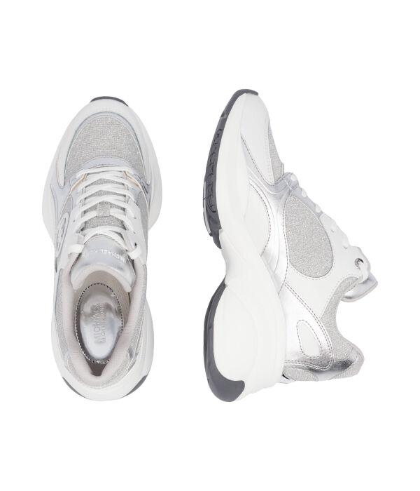 Кроссовки женские Michael Kors Zuma trainer комбинированные на танкетке, серебряный — фото 4