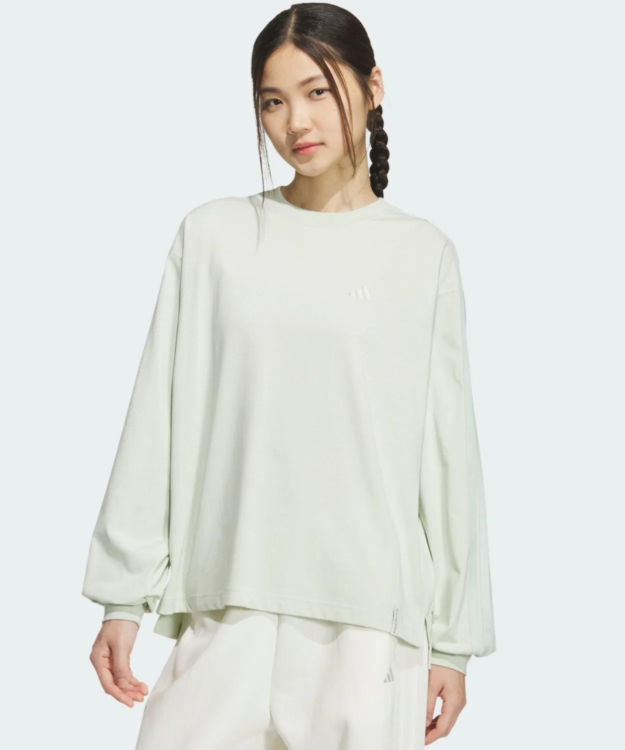 Женская футболка с длинным рукавомсвободного кроя Essentials Plus Three Stripes Adidas, Green
