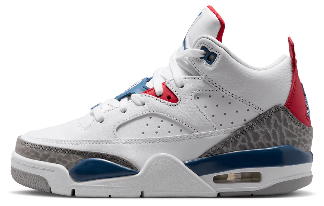 Детские баскетбольные кроссовки с кожаным верхом Jordan Son Of Mars Low, Jordan, White True Blue Varsity Red — фото 2