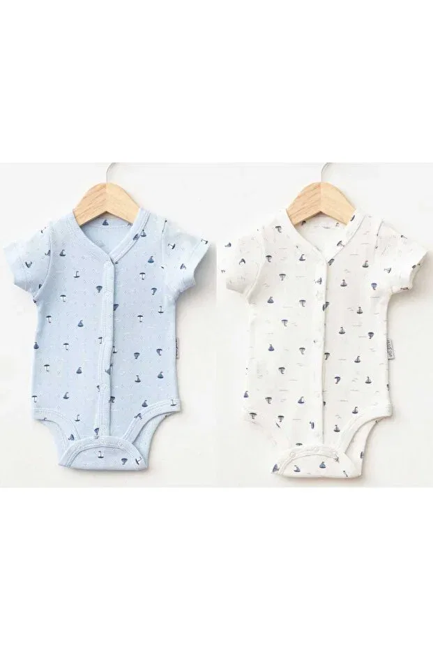 Детское боди для новорожденных с принтом Sailing D Patterned Open Front Gümüş Baby Kids, Ecru-Blue
