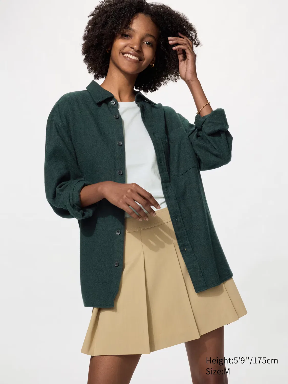 Фланелевая рубашка Uniqlo, меланж, темно-зеленый — фото 3