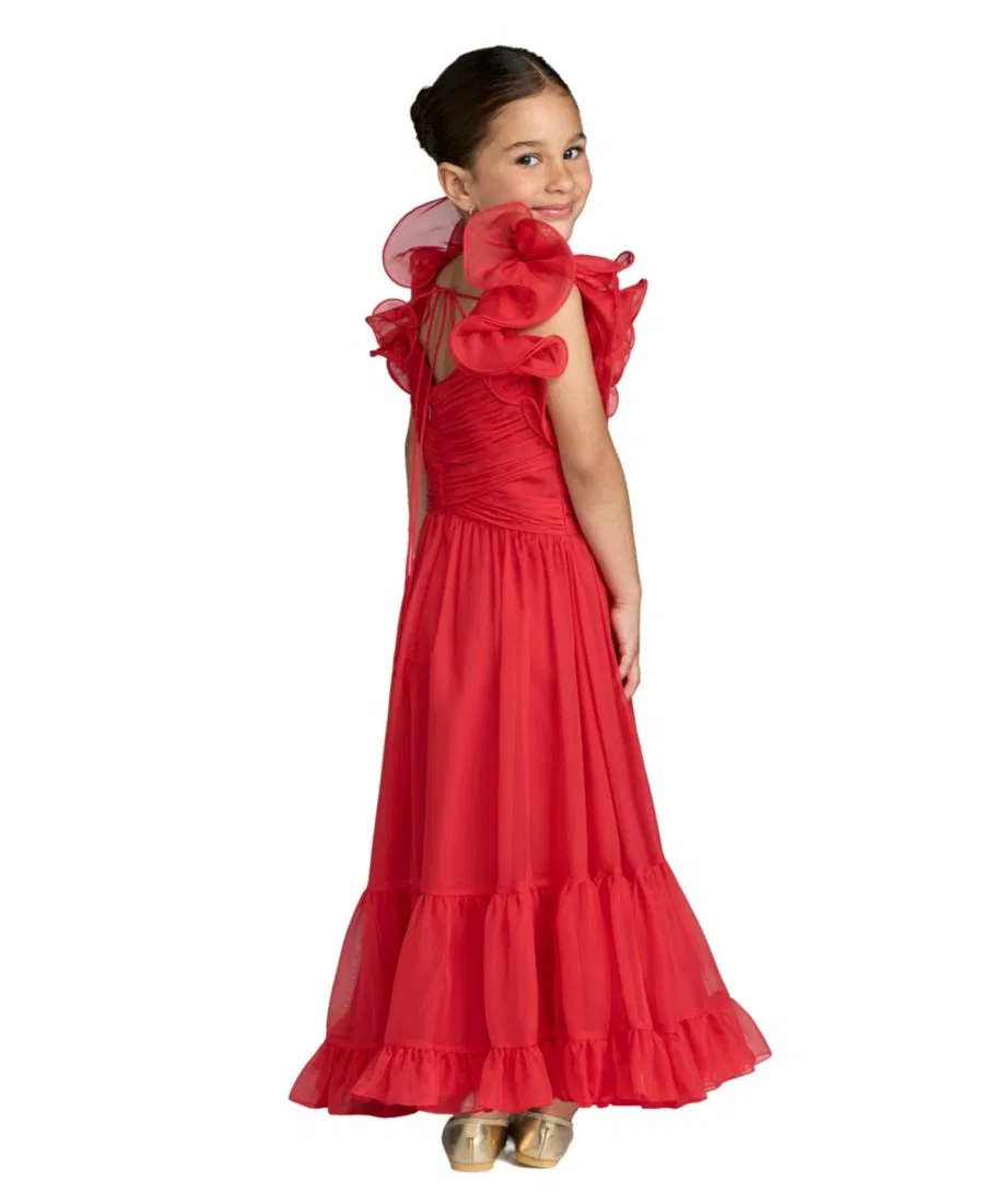 Платье-макси из шифона с воланами на плечах Mac Duggal, Red — фото 2