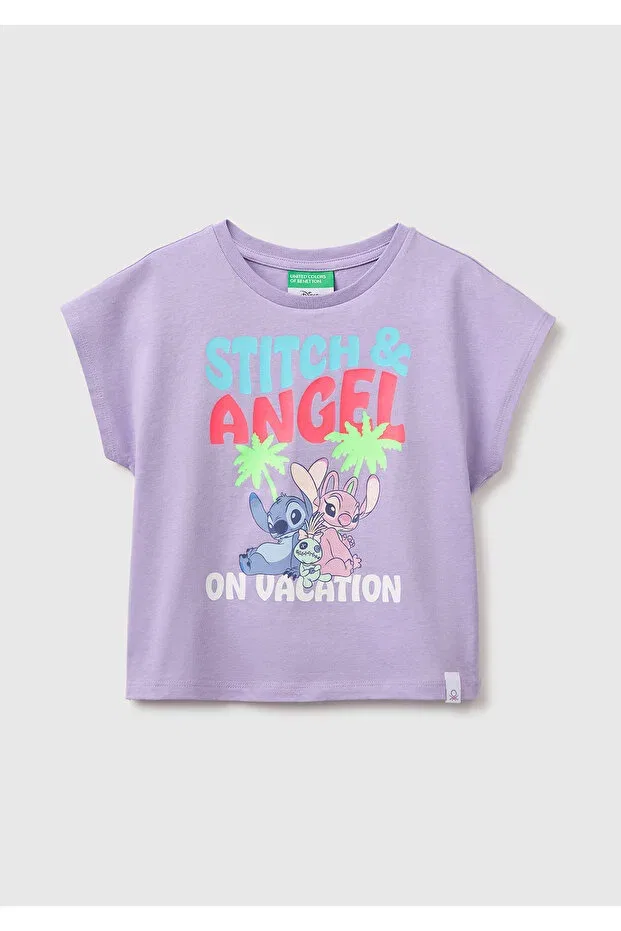 Детская футболка для девочек с принтом Lilo & Stitch United Colors Of Benetton, Lilac