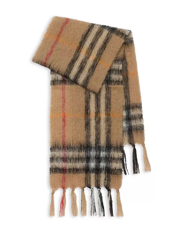 Шарф в клетку из смеси мохера и шерсти Burberry, бежевый