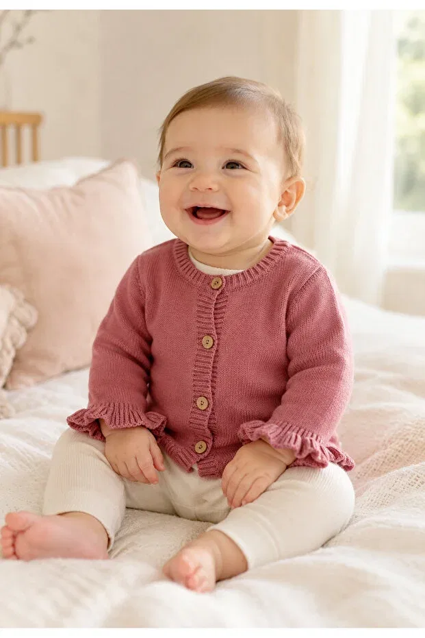 Детский кардиган для девочек органический хлопковый L L Louiou Baby Gifts, Rose Dry — фото 3