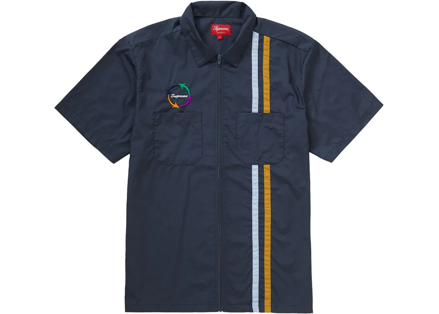 Мужская рубашка с коротким рукавом с застежкой-молнией Supreme Zip Up S/S Work Shirt, темно-синий