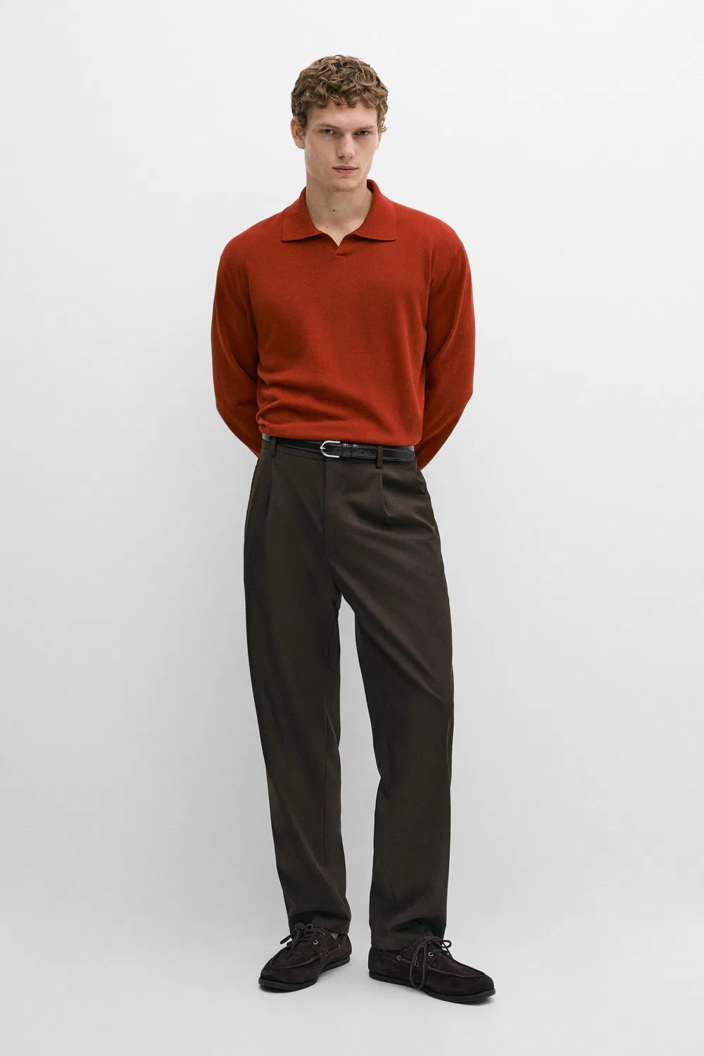 Свитер Massimo Dutti Polo Collar Knit, мандариновый — фото 3