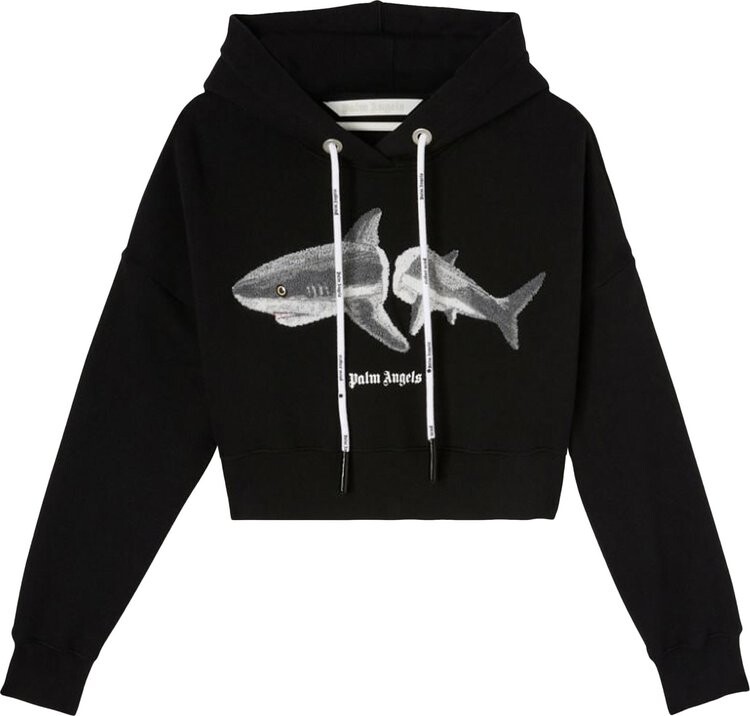 

Худи Palm Angels Shark Cropped Hoody 'Black/White', черный