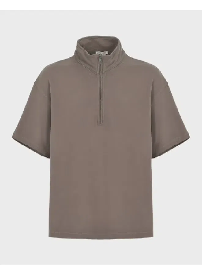 Поло с коротким рукавом и молнией наполовину, Zara, темно-серый