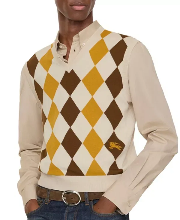Мужской свитер с V-вырезом Argyle Wool Sweater Vest Burberry, Pear Yellow
