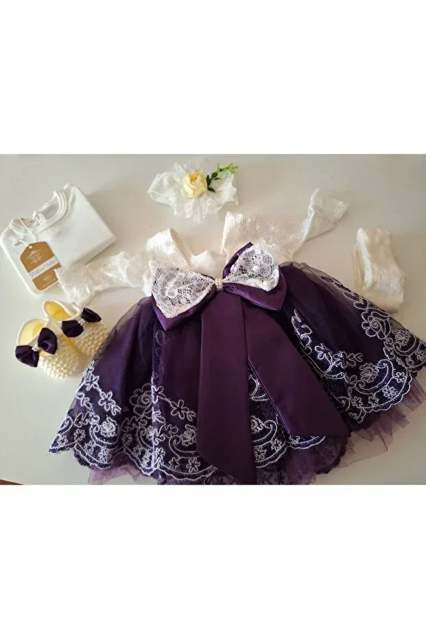 Детское платье кружевное для новорожденных девочек Wedding Dress Evening Dress Baby Birth Baby Shower Gift Biyan Collection, Purple