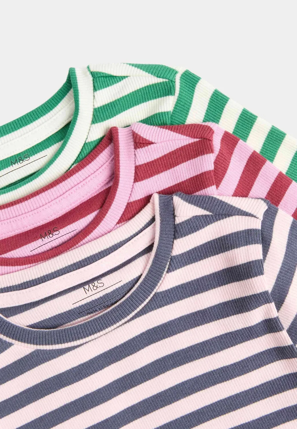 Пижамный комплект из 3 штук в полоску Marks & Spencer, Pink Mix — фото 2