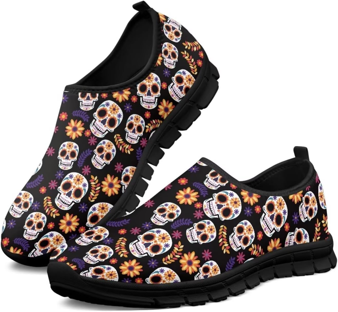 

Мужские кроссовки с изображением черепа, повседневные, низкие, спортивные, на плоской подошве, слипоны, нескользящие, удобные, для бега на улице Qoiuvncy, Flower Skeleton