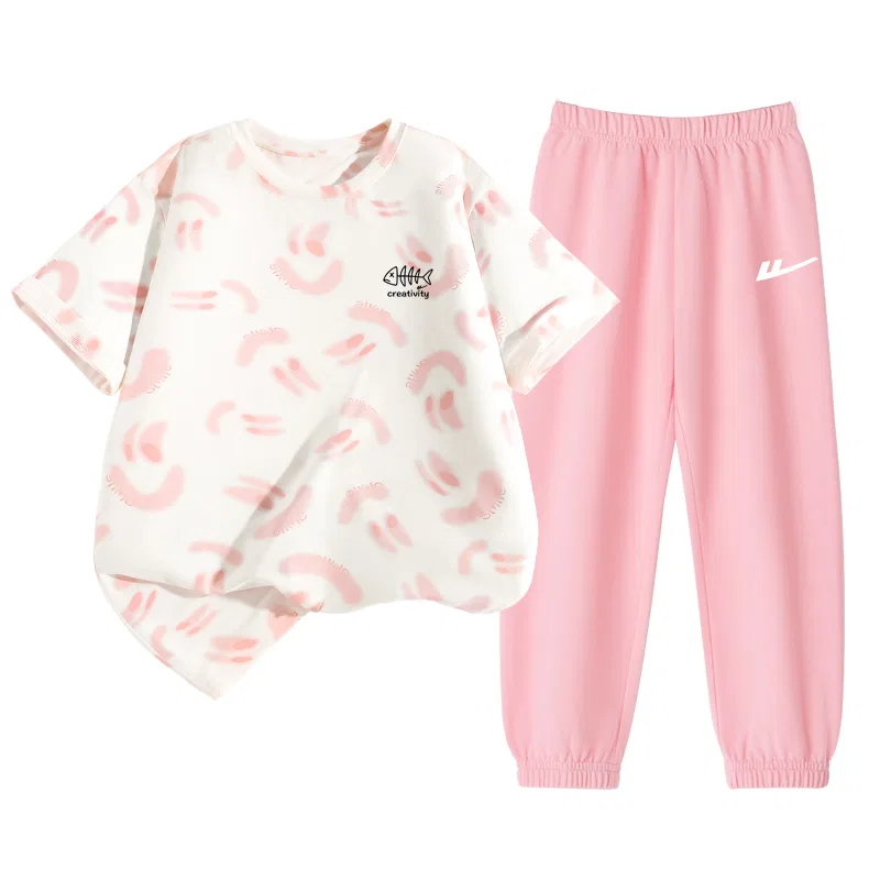 Детский комплект спортивной одежды с принтом Fish Bone Silicone WARRIOR, White Pink