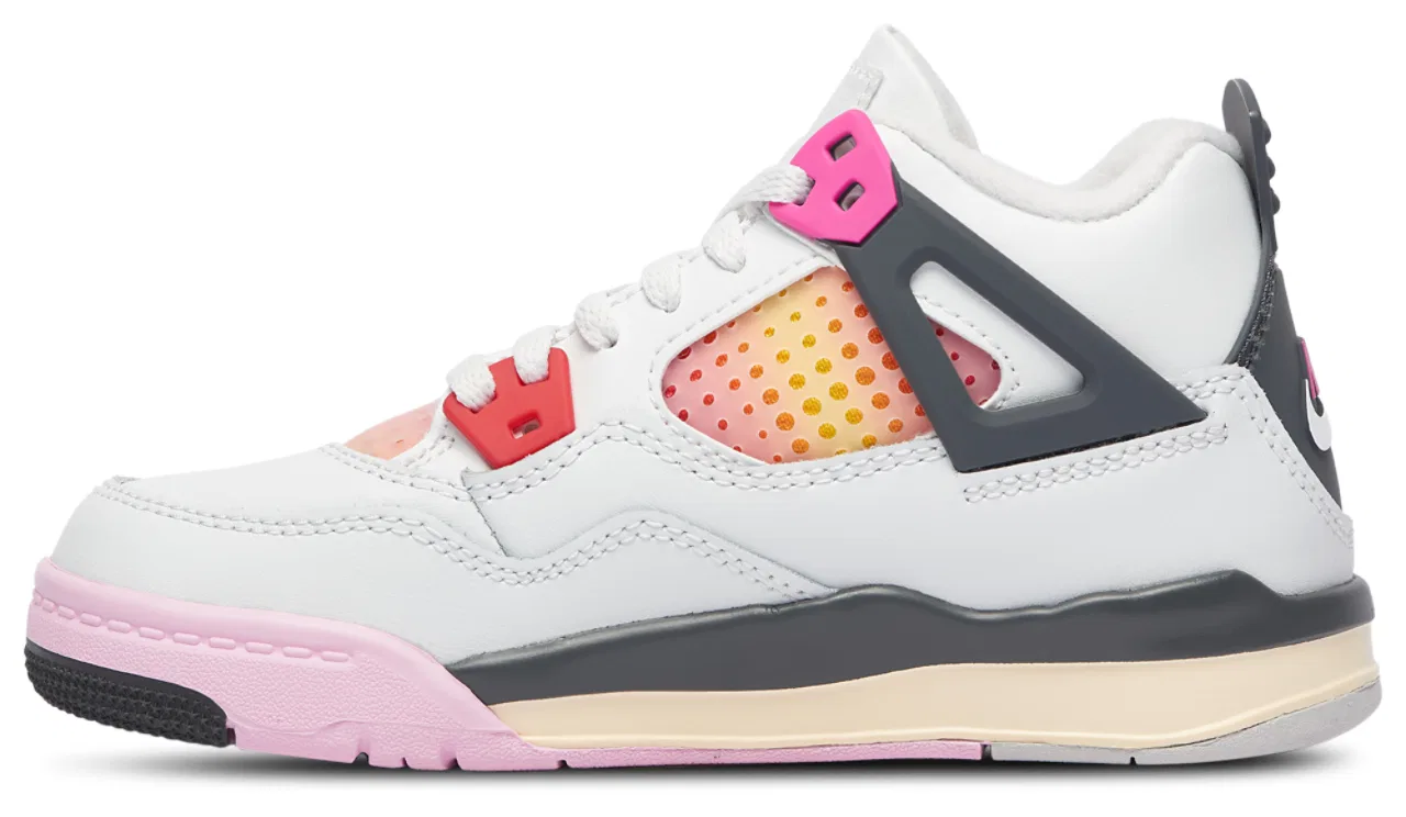 Детские кроссовки для девочек с верхом из кожи и нубука Jordan Retro 4, Tan/Gray/Pink — фото 2