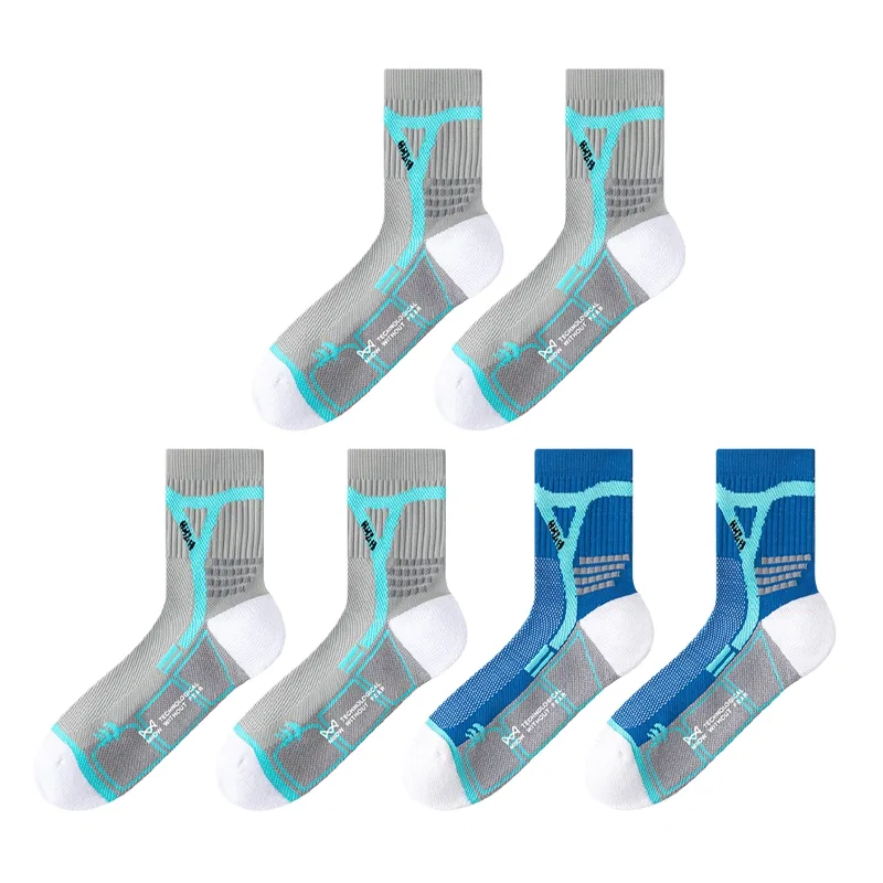 Детские носки для баскетбола, 3 пары, Gray 2-Blue 1, MIIOW