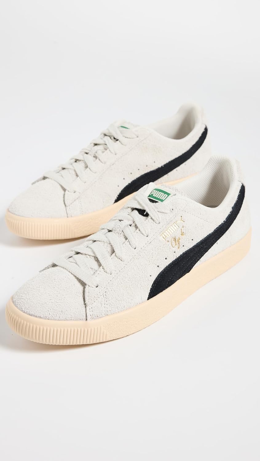 Мужские кроссовки PUMA Clyde из волосатой замши на шнуровке, повседневные - белые — фото 4