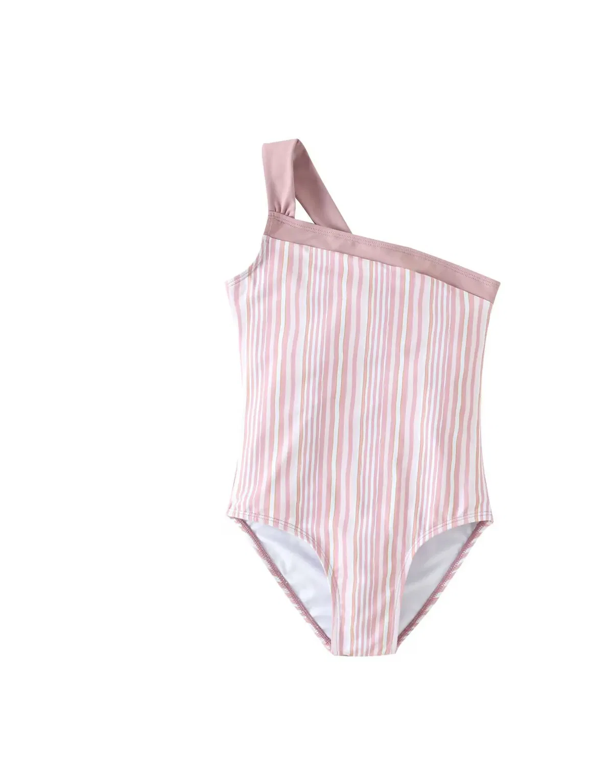 Детский купальник для девочек с принтом Asymmetric Striped Dadati, Rosa Pastel