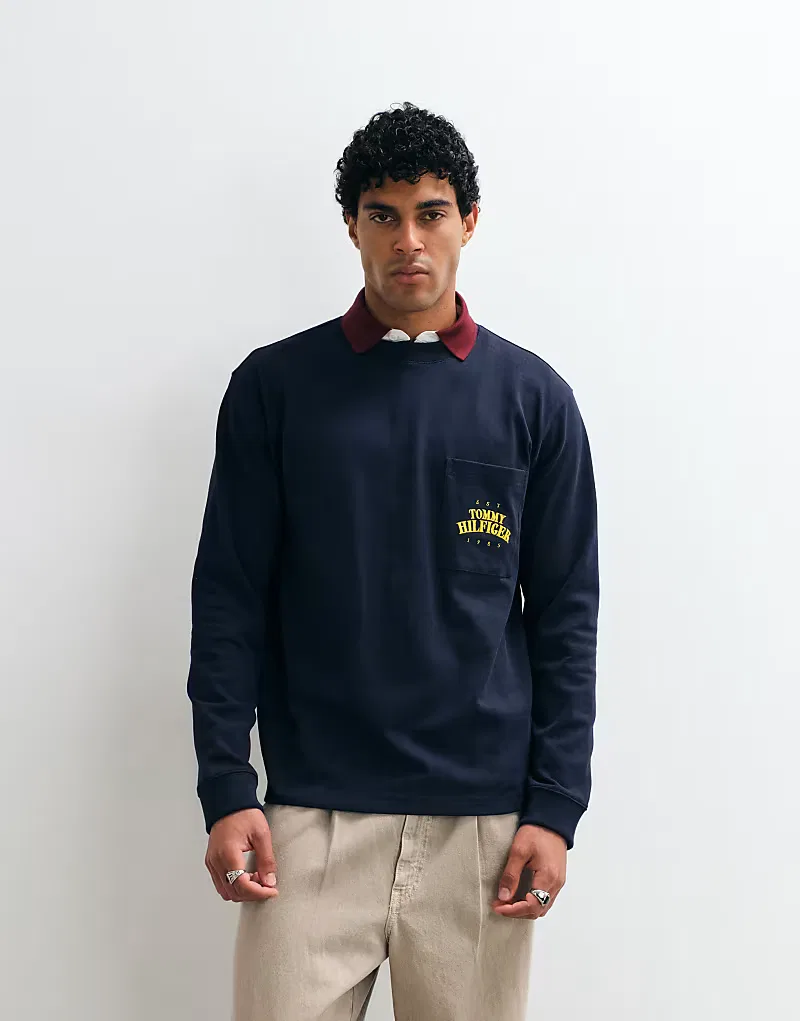 Футболка свободного кроя с длинными рукавами и логотипом Tommy Hilfiger в темно-синем цвете — фото 4