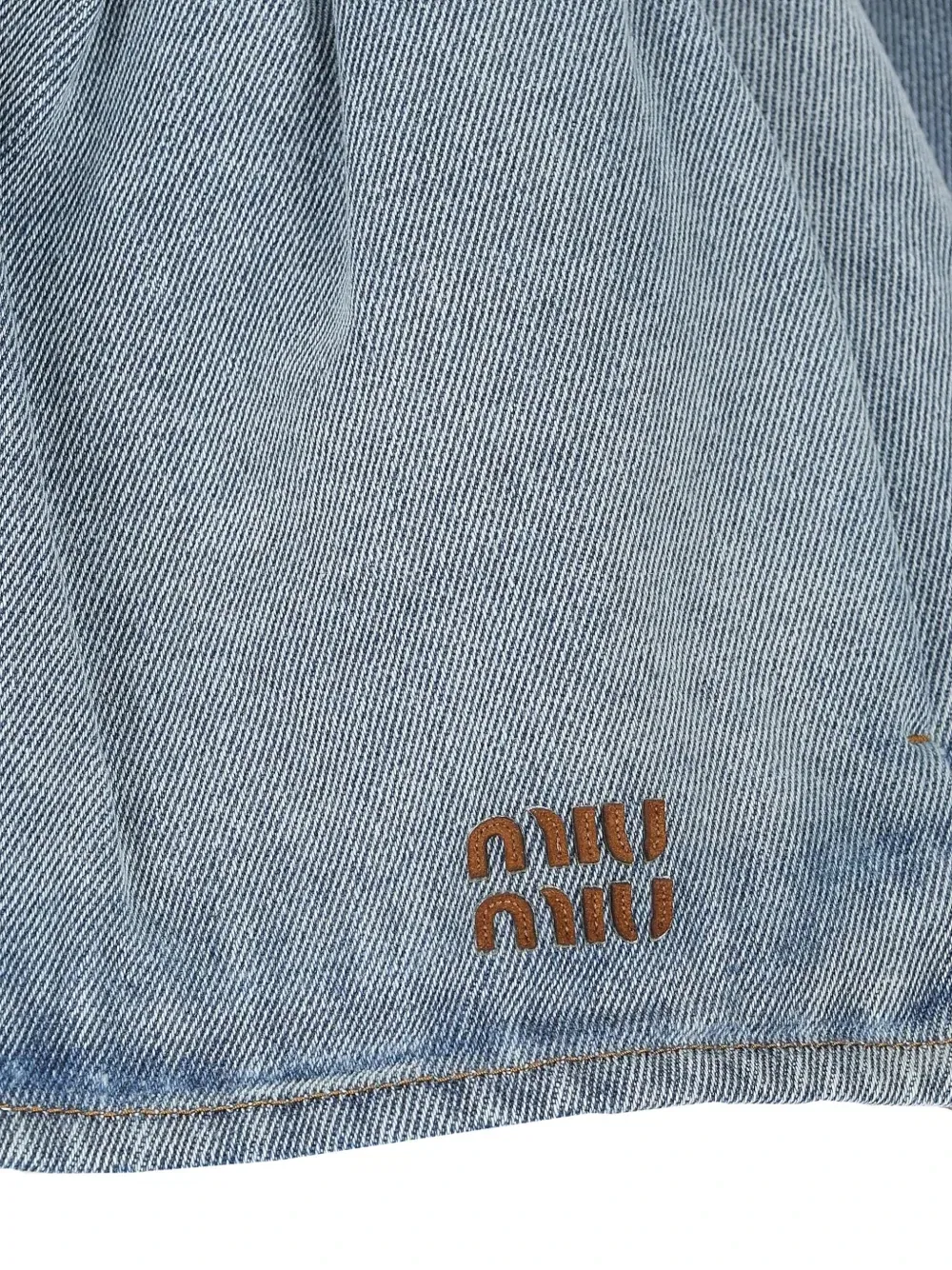 Мини-юбка на кулиске с вышитым логотипом Miu Miu, синий — фото 3