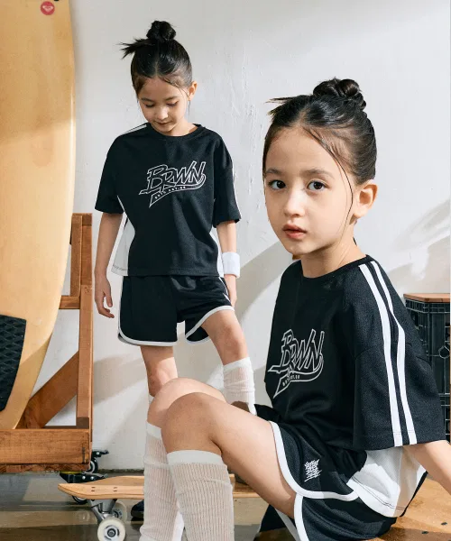 Детский комплект из топа и шорт с принтом Mesh Mix Crop Tee Setup BROWNBREATH KIDS, Black