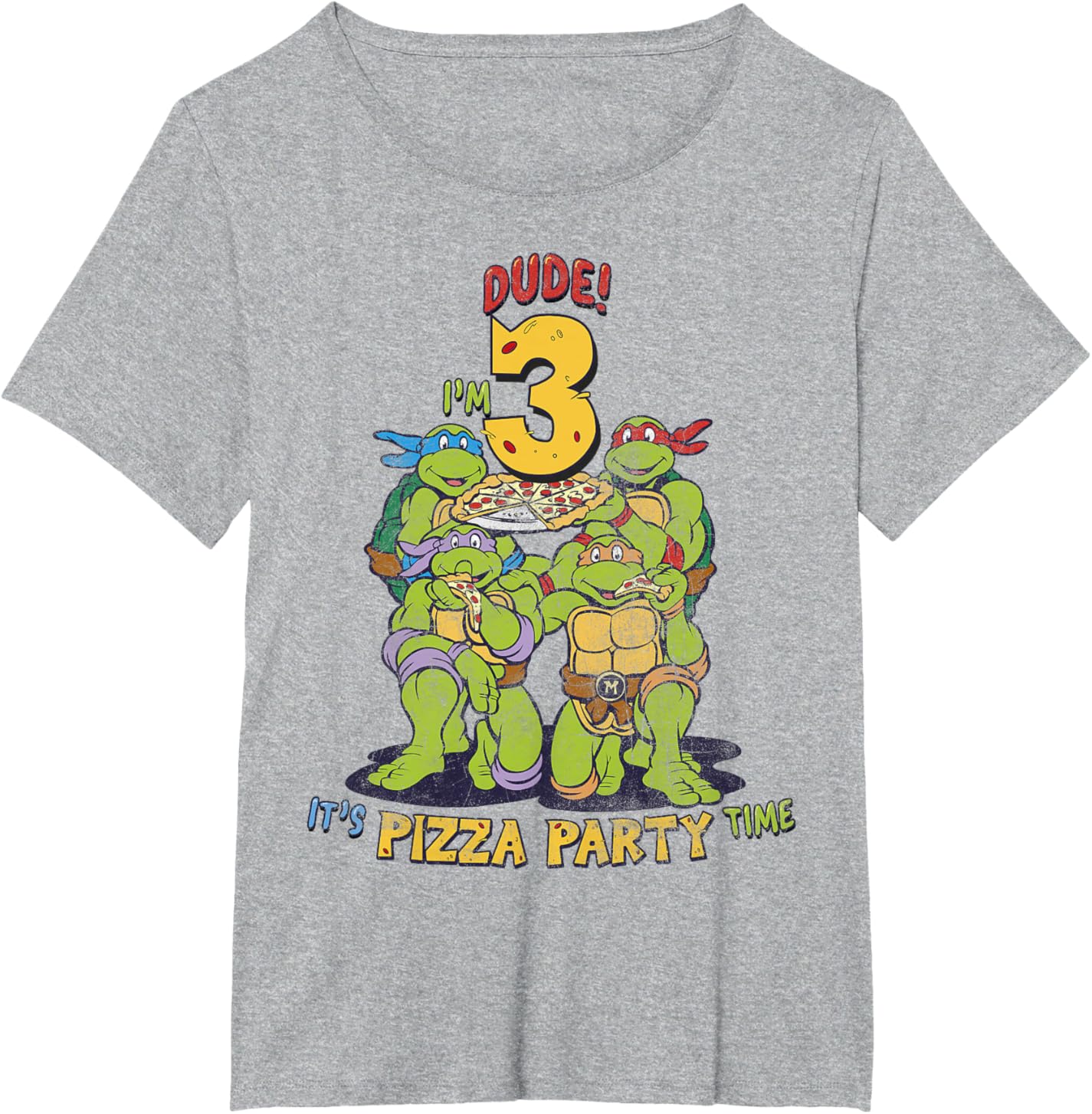 

Женская футболка Teenage Mutant Ninja Turtles I'm 3 Dude Pizza Birthday Party, Plus Size, серый вереск