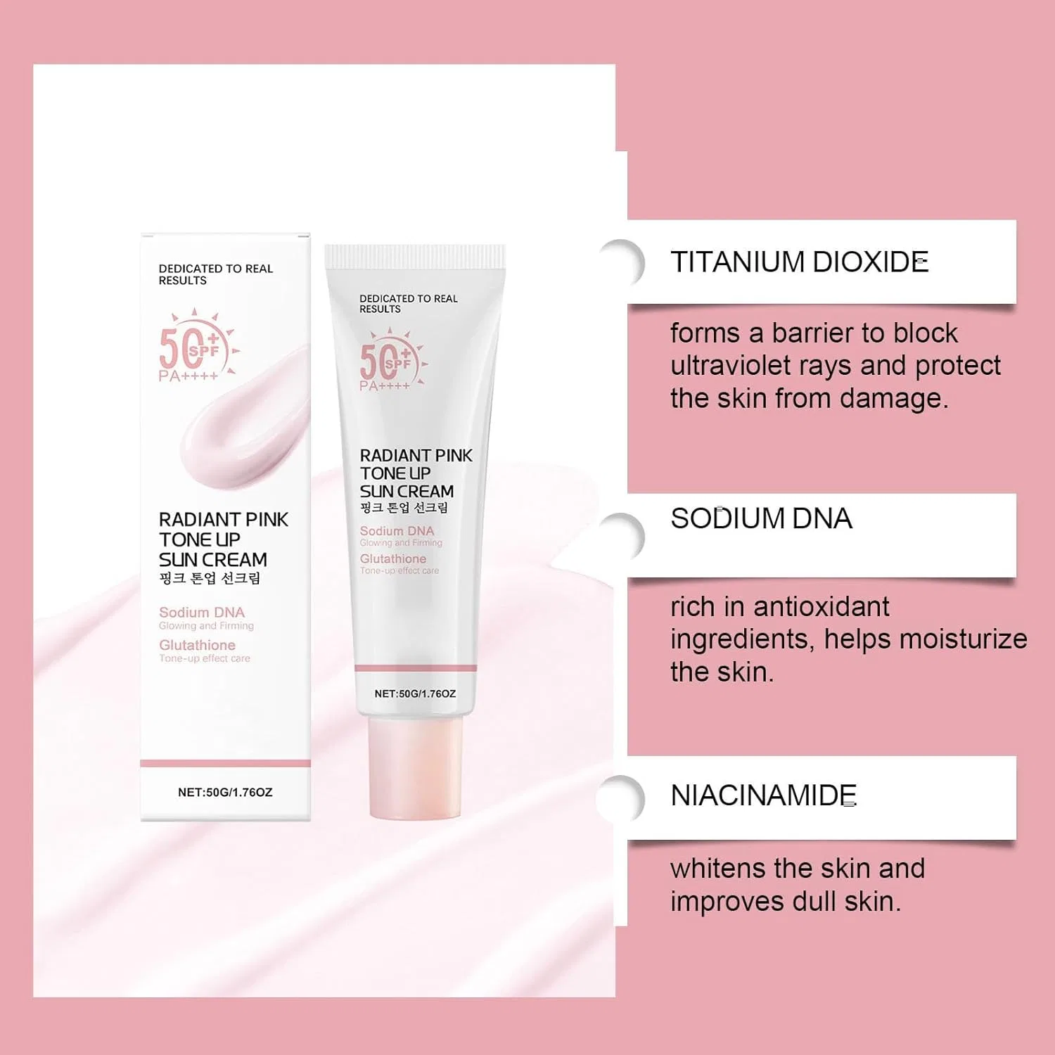 Солнцезащитный крем SPF 50+ PA++++, 50 г, Pink Tone Up Generisch — фото 3