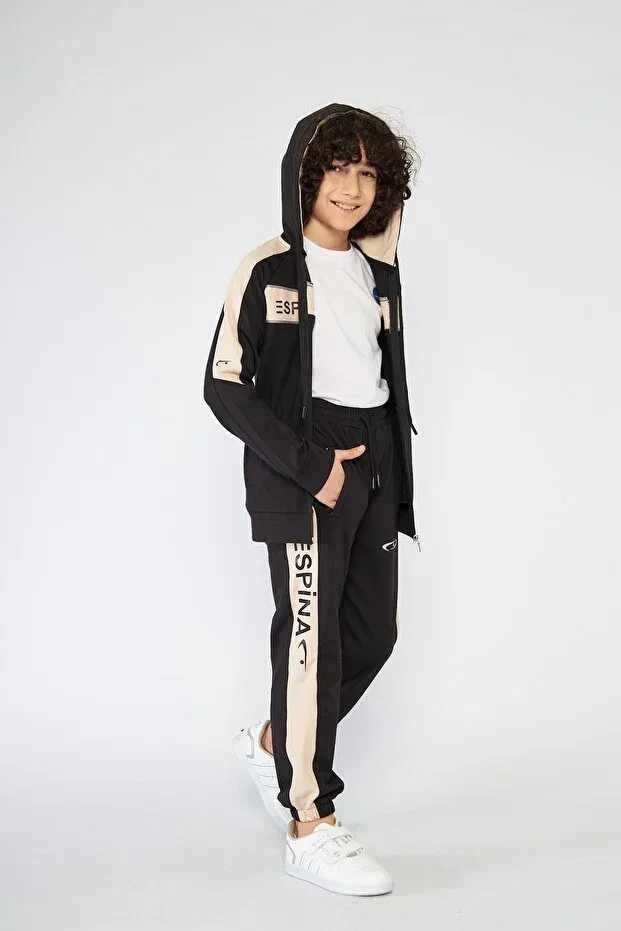 Детский спортивный костюм с принтом Espina printed scuba tracksuit set with zippered pockets Live Sport, Black — фото 4