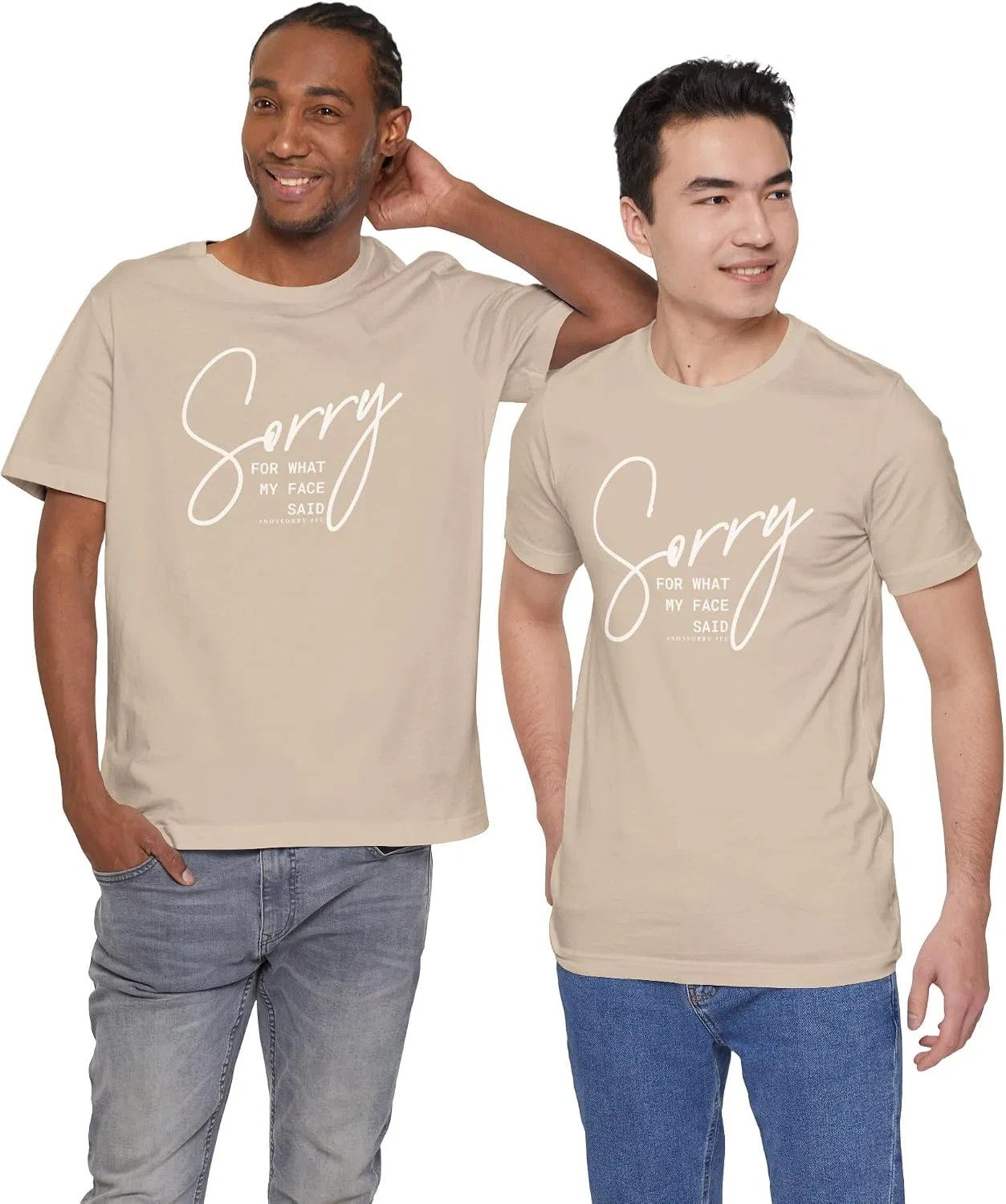 Женская футболка с принтом Sorry for What My Face Said, светло-коричневый — фото 4