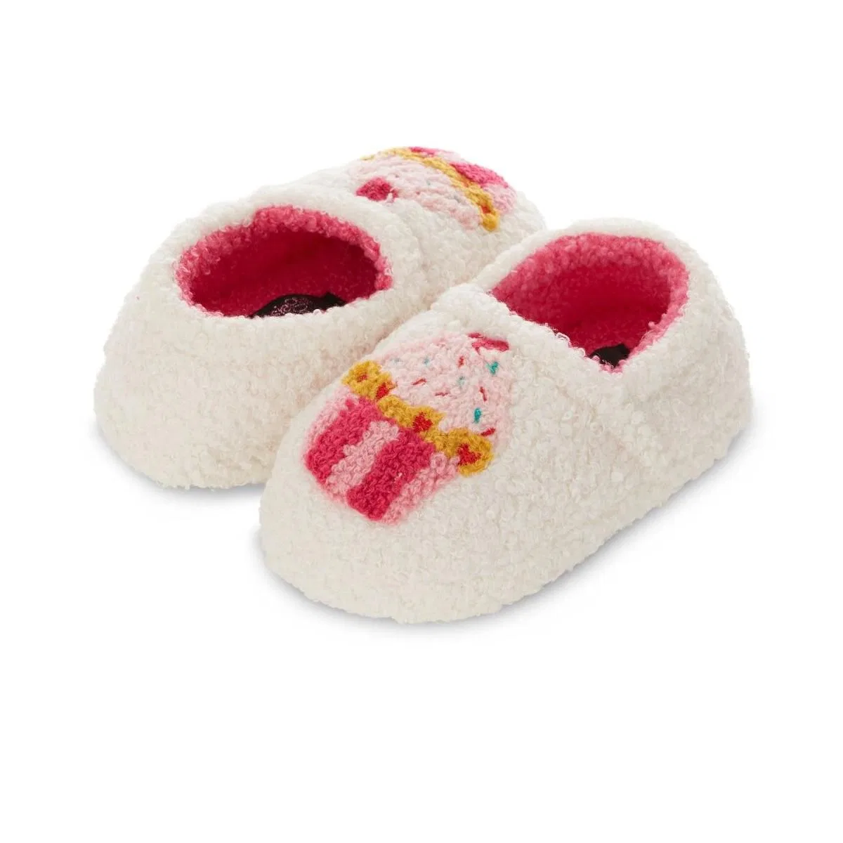 Детские тапочки для девочек с плюшевым верхом Smiley Face Patch Kensie, Ivory Multi — фото 4