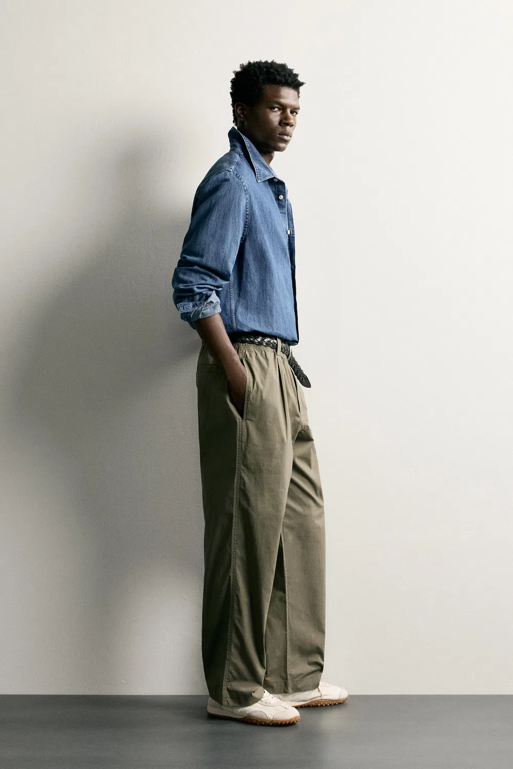 Свободные плиссированные брюки ZARA, Khaki — фото 4