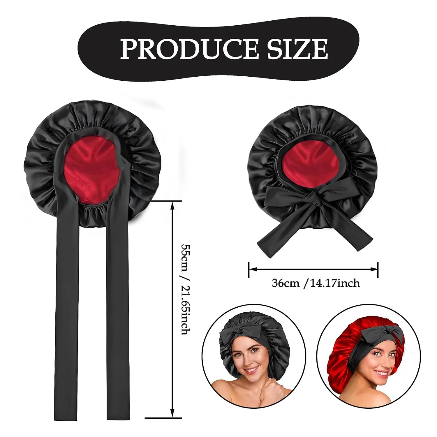 Шапочка для душа Adjustable Satin, YMWALK, 1 Count, Black/Red — фото 2