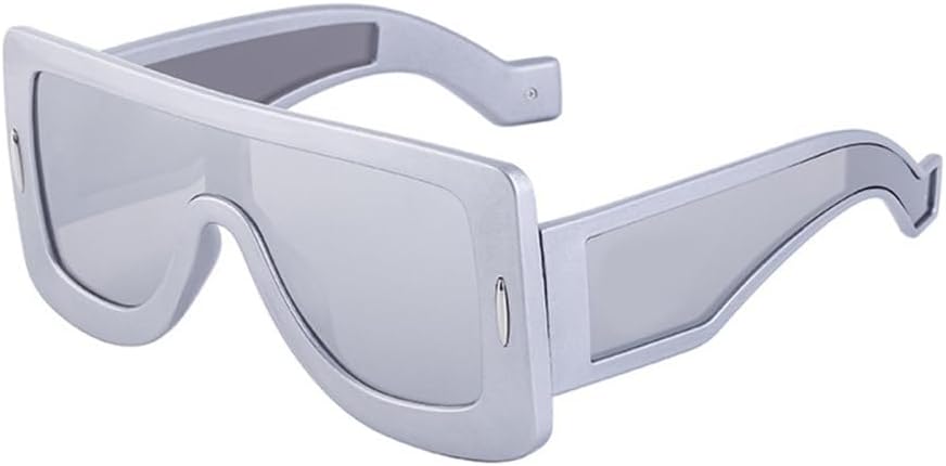 

Модные цельные солнцезащитные очки большого квадратного размера для женщин, винтажные солнцезащитные очки-щитки с заклепками, сексуальные женские очки UV400 MTZJH, Silver