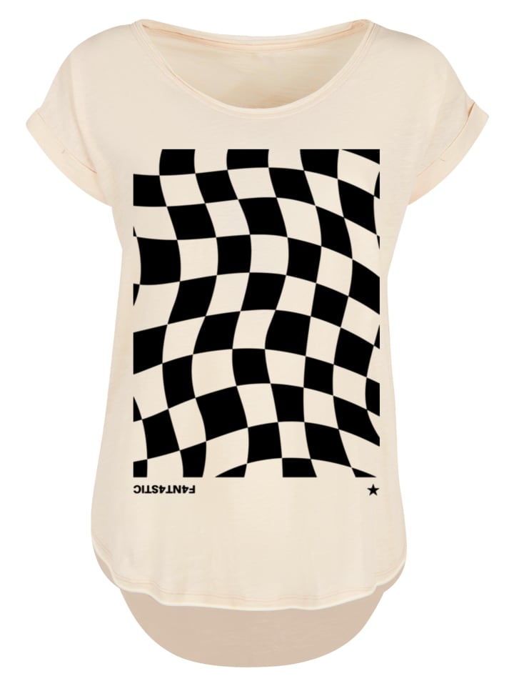 

Удлиненная футболка с волнистым шахматным узором в цвете Белый песок F4NT4STIC