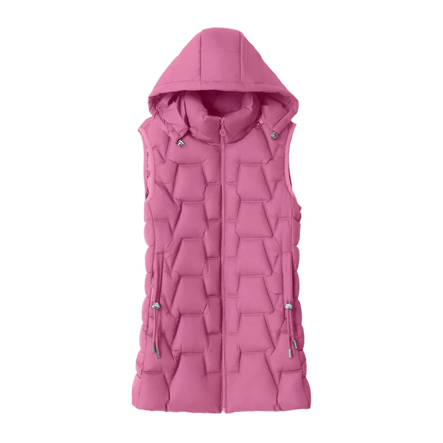 Женский стеганый жилет средней длины с капюшоном, rosa — фото 3
