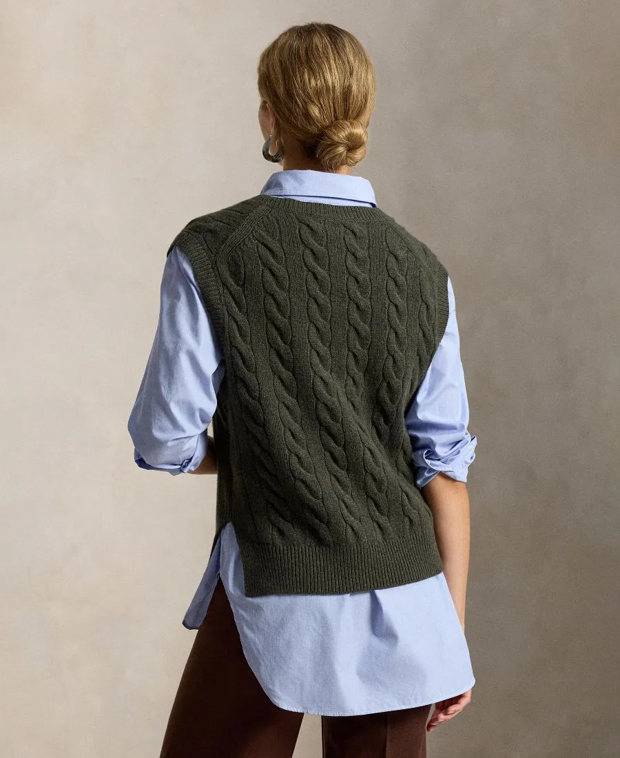 Женский безрукавный свитер-жилет с V-образным вырезом Polo Ralph Lauren, Olive Umber Heather — фото 4