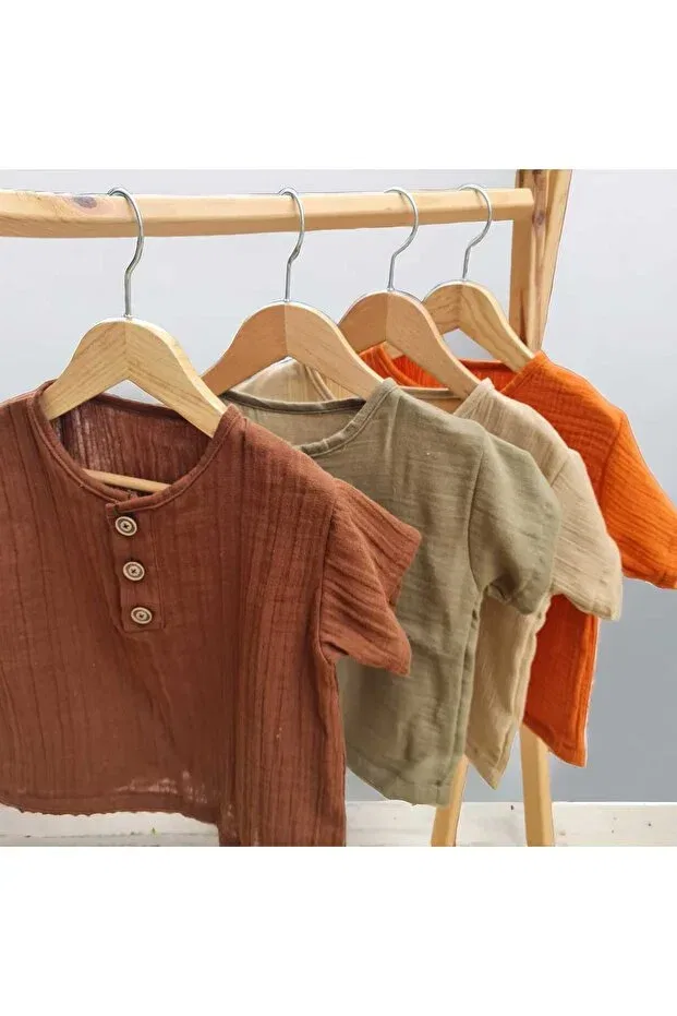 Детская хлопковая футболка с коротким рукавом Bebeğime Çorap, Beige — фото 4