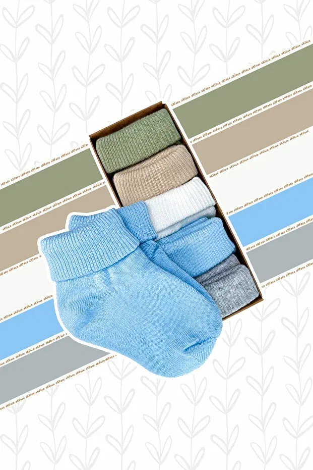 Детские носки хлопковые органические Organic cotton -terletmez- plain curled newborn girl boy and child socks set of 5 Akface, Brown