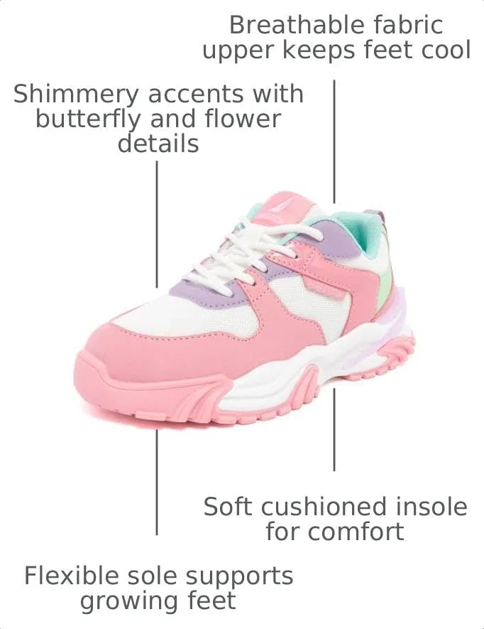 Детские кроссовки для девочек со шнуровкой и блестящими принтами Nautica, White Pink Teal — фото 3
