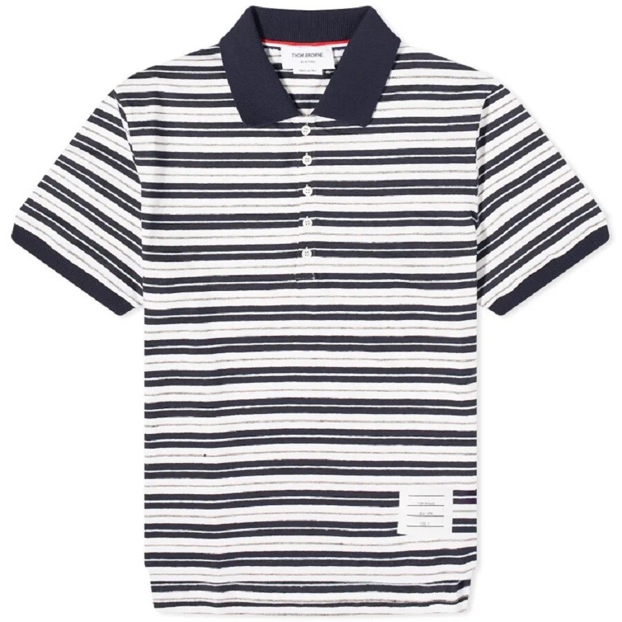 

Рубашка поло Thom Browne Striped Linen, темно-синий, белый