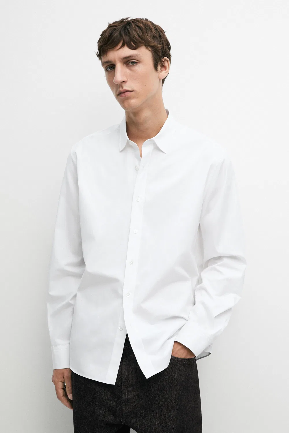 Рубашка Massimo Dutti, из поплина, белый — фото 2