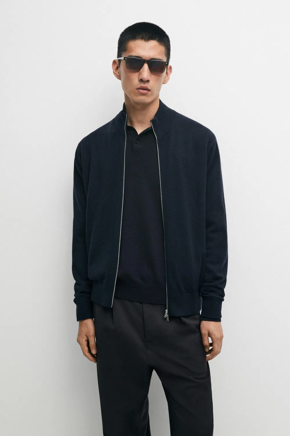 Кардиган Massimo Dutti 100% Cashmere Zip-Up Knit, темно-синий