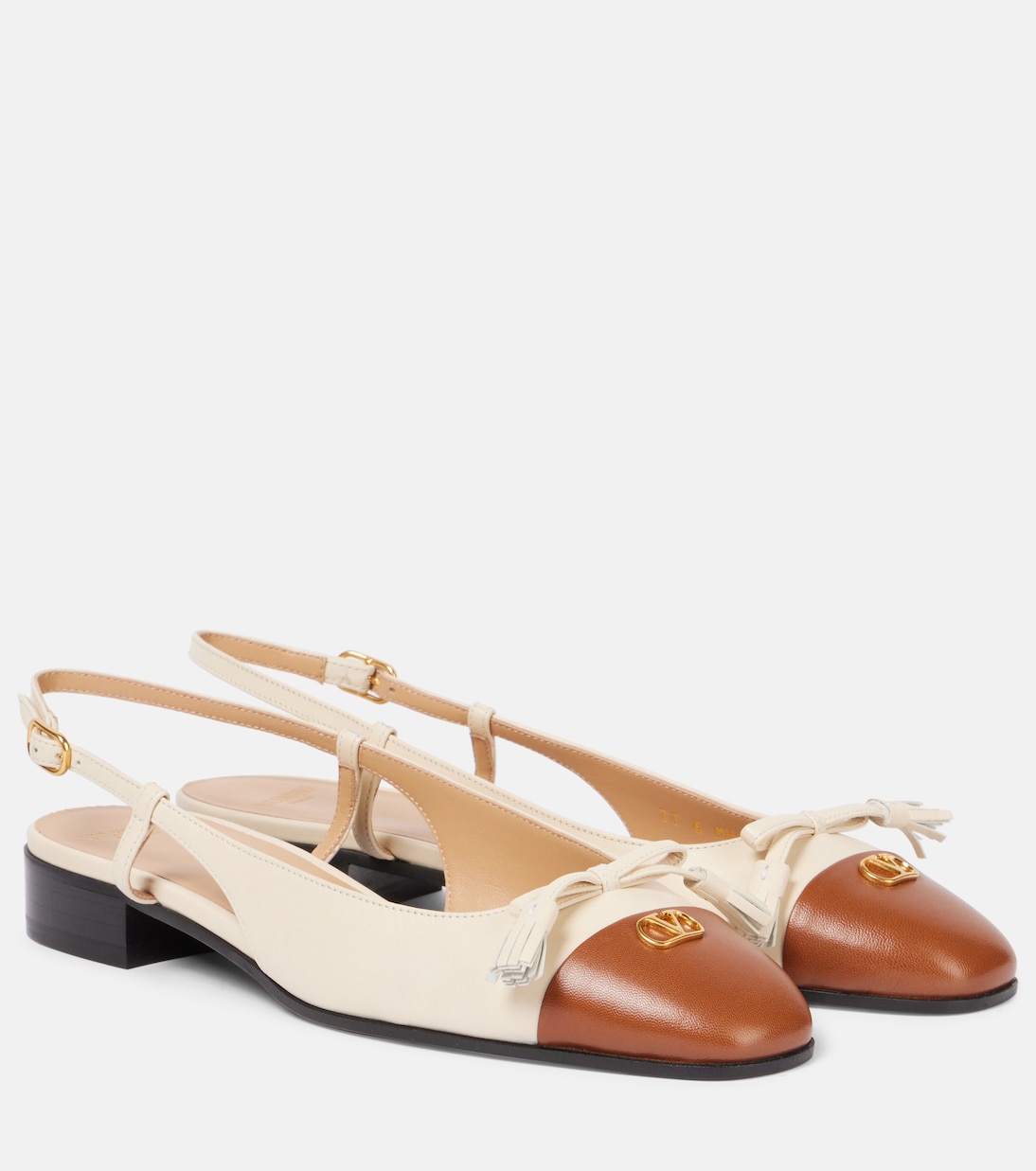 Балетки Valet Du Roi из кожи Valentino Garavani, Butter White/ Tabacco