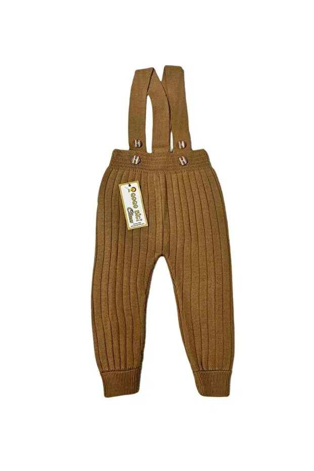Детские леггинсы для девочек с пуговицами Buttoned knitwear coffee leggings with strap Gogo Bici, Brown — фото 3