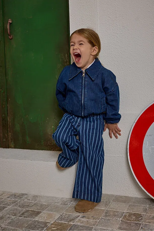 Детский джинсовый жакет-бомбер с длинным рукавом Fahhar Kids, Dark Blue — фото 3