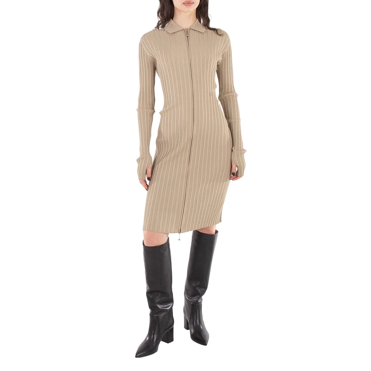 Платье из вискозного трикотажа с логотипом EKD Burberry, Limestone